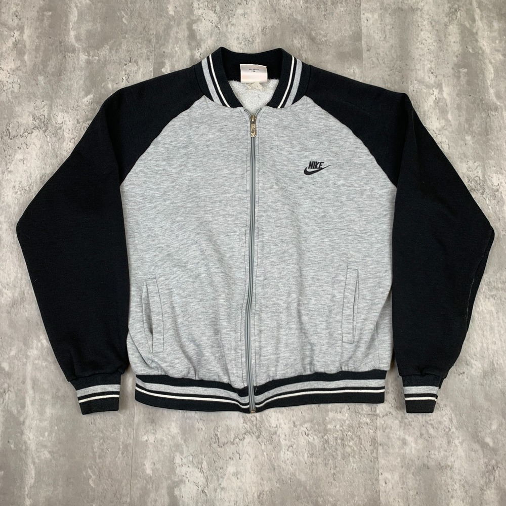 Vintage Nike Bomber Jacket Mens Large Gray Varsity Sweat Full Zip Track 80s